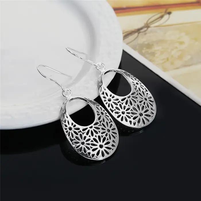 Boucles d'oreilles ovales sculptées en argent Sterling 925 pour femmes bijoux classiques rétro mode cadeaux fêtes mariage vacances