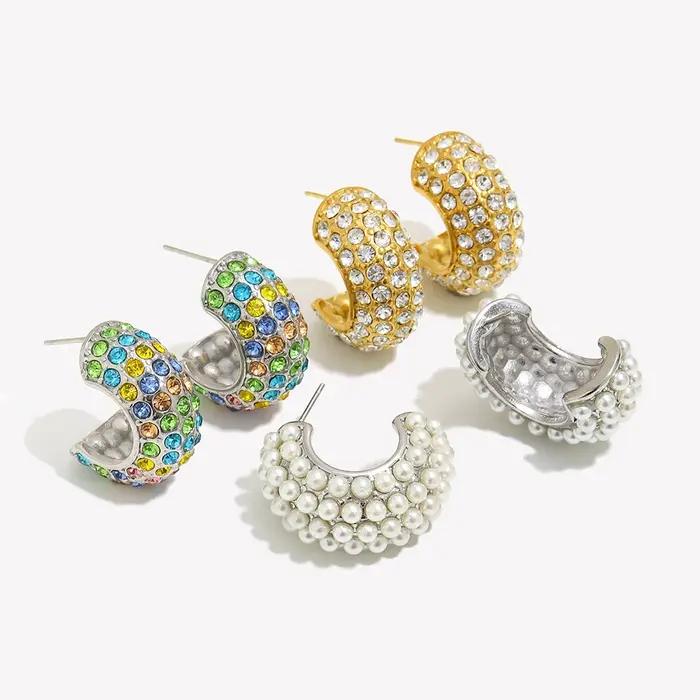 E.B.belle optics-Boucles d'oreilles en perles colorées en forme de C pour femme