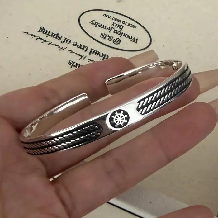 Bracelet rétro 100% argent massif 925 pour femmes et hommes