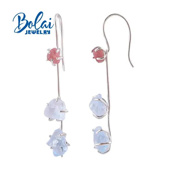 Boucles d'oreilles en argent sterling 925 serties de spinelle et aigue-marine naturelles pour femmes élégantes occasions spéciales