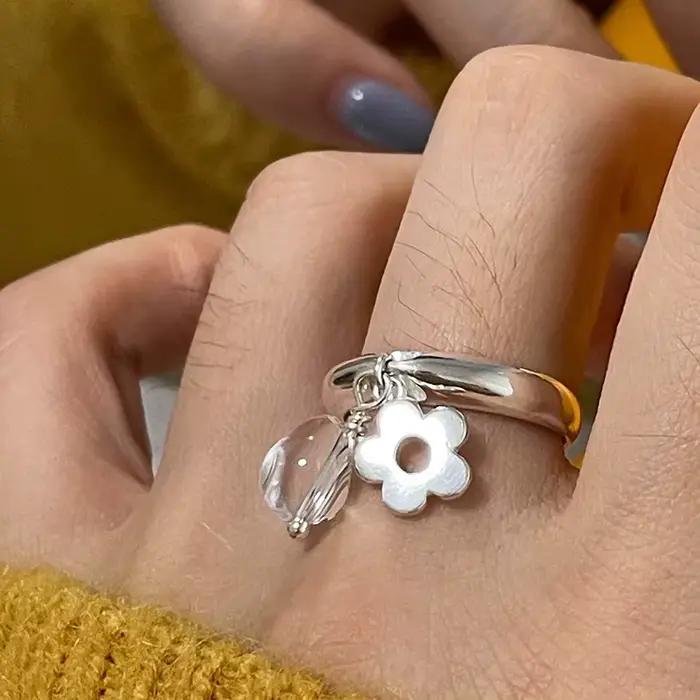 XIYANIKE – bagues ouvertes en forme de fleur de cristal pour femmes et filles, accessoires de bijoux du nouvel an, cadeau de fête, Anillos Mujer