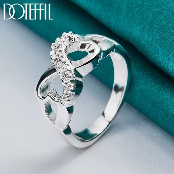Bague double cœur en argent regardé 925 pour femme