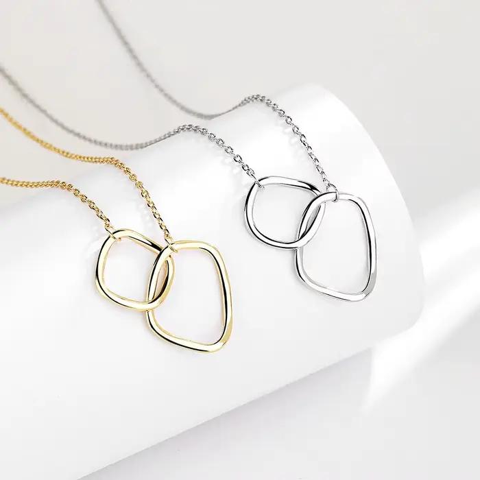 Collier en argent pour femmes en forme de cercle plaqué or, chaîne O tendance, ras du cou, cadeau de noël, bijoux fins