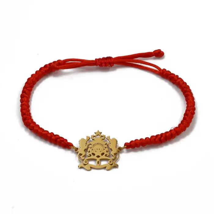 Bracelet en corde rouge et noir avec symbole du drapeau marocain ethnique pour femmes occasions spéciales cadeau culturel