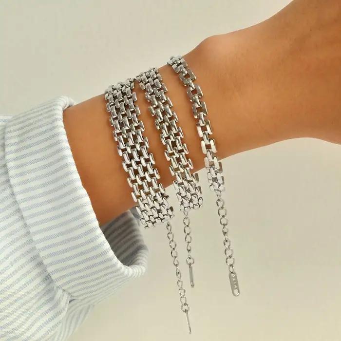 Bracelet en maille d'acier inoxydable unisexe avec design géométrique hypoallergénique pour homme et femme occasions spéciales et quotidiennes