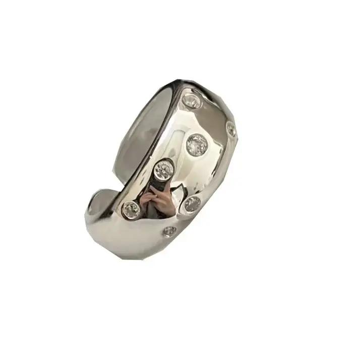 Bijoux pour femmes, anneaux larges en argent sterling 925 avec zircon