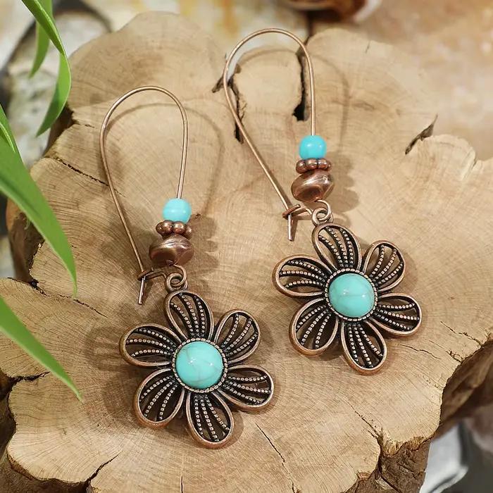 Boucles d'oreilles pendantes vintage bohèmes géométriques marron pour femme, bijoux ethniques tendan