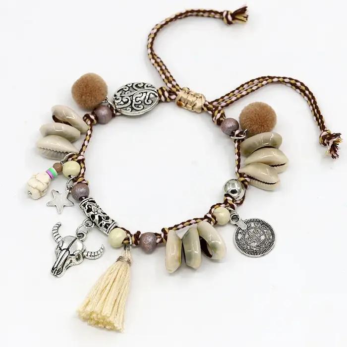 Bracelets de cheville coquillage bohèmes pour femmes ajustables motifs animaux de compagnie plage occasions spéciales
