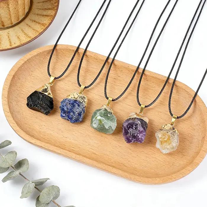 Collier en pierre semi-précieuse naturelle irrégulière plaqué or