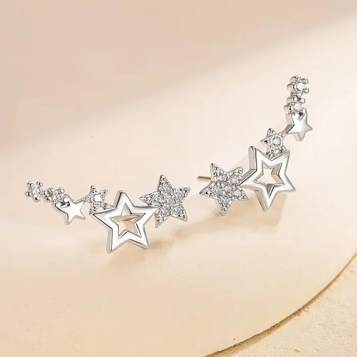 Boucles d'oreilles étoile en argent Sterling 925 et zircon pour femmes, Piercing de mariage, accesso