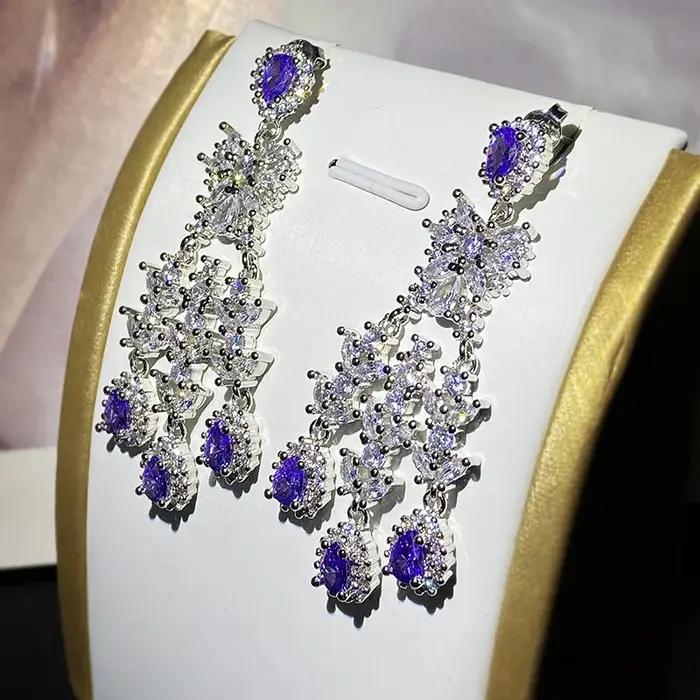 Boucles d'oreilles vintage en argent 925 saphir tanzanite et zircon pour femmes occasions spéciales nouvelles collections romantiques