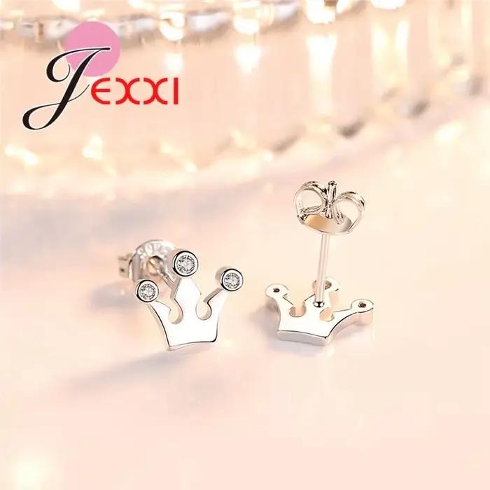 Boucles doreilles clous argent sterling 925 zircon pur style couronne vintage pour femmes occasions speciales