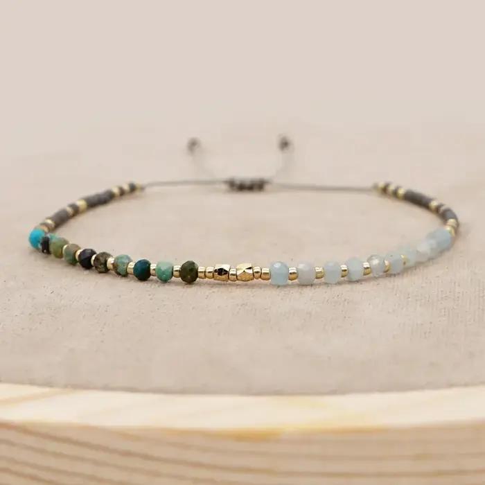 Bracelet FLXF en pierre semi-précieuse avec tissage artisanal pour femmes, style bohème, bijou personnalisable pour occasions spéciales