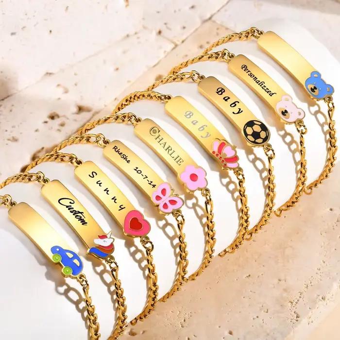 Bracelet personnalisé avec nom et barre d'identification, pour bébé et enfant, breloques tressées à la main, cadeau d'anniversaire pour nouveau-né fille
