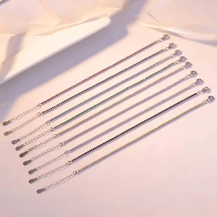 Bracelet de Tennis en argent pur pavé 1.5mm rubis/bleu LT/Turquoise/Montana/blanc/jet/rose/doré/vert couleur Zircon réel 925 bijoux