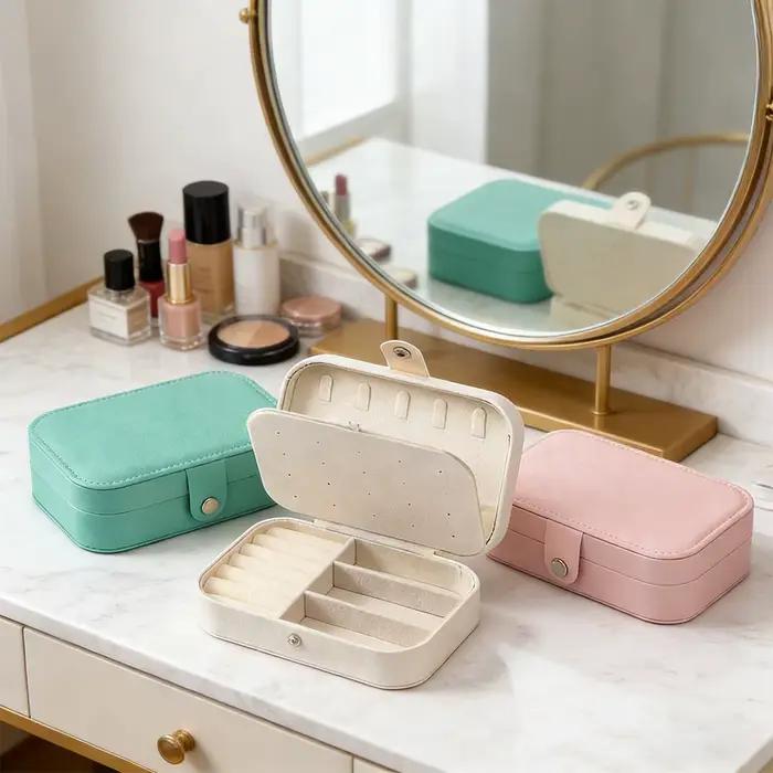 Boîte à bijoux Portable multi-compartiments avec doublure en velours