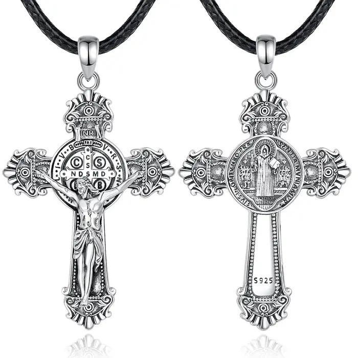Eudora-Collier médaille Saint Benoît en argent regardé 925 pour hommes et femmes