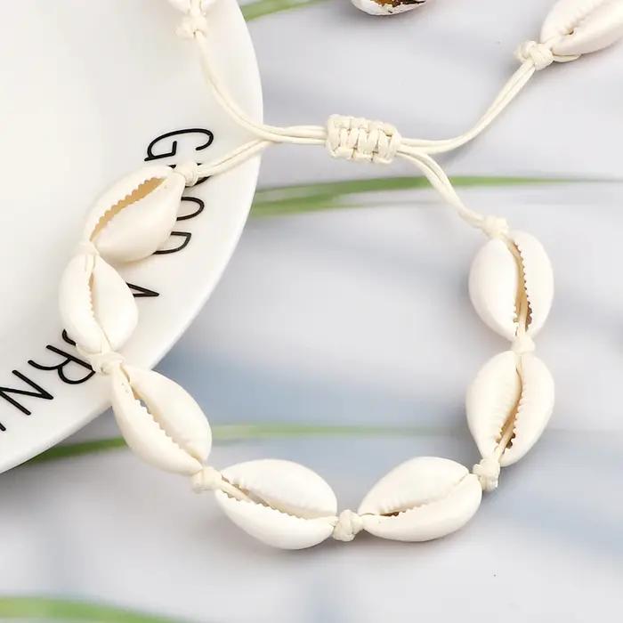 Bracelets de cheville en coquillage de plage d'été Boho style à la main corde en cuir réglable pour femmes occasions spéciales cadeau amical