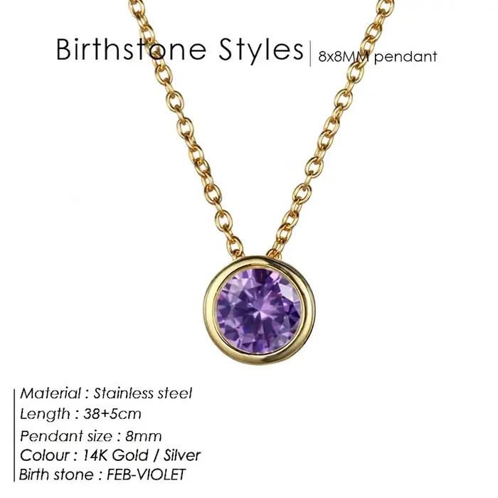 Collier personnalisé avec pierre de naissance des 12 mois, pendentif rond minimaliste en or avec cri