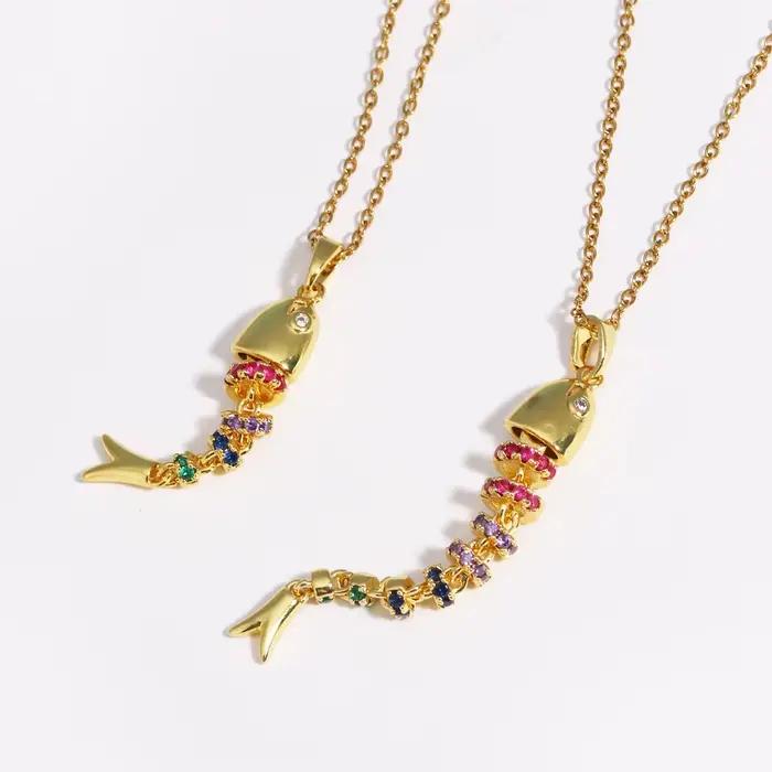 Collier avec pendentif poisson en Zircon coloré scintillant pour femmes