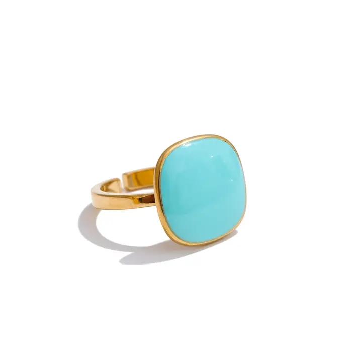 Yhpup – bague carrée réglable en acier inoxydable plaqué PVD doré 18 carats