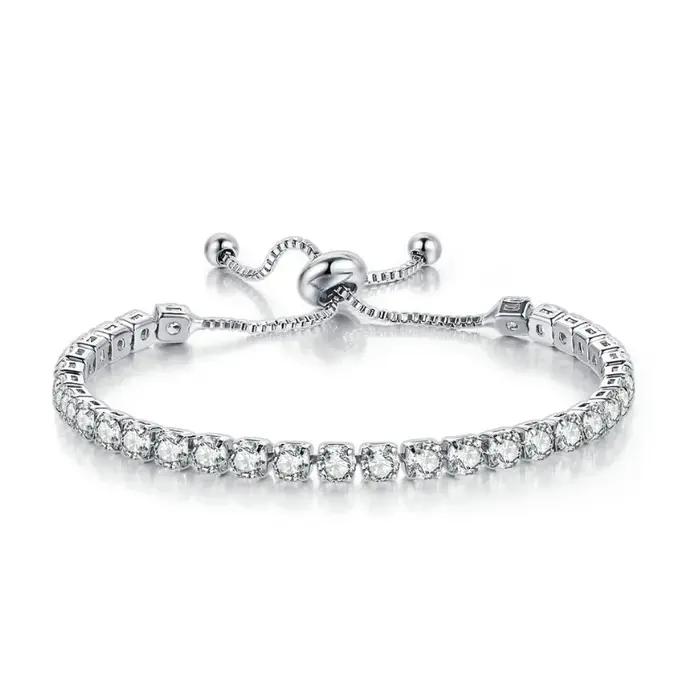 Bracelets de tennis réglables pour hommes et femmes, 4mm, rond, arc-en-ciel, mode, argent, document,