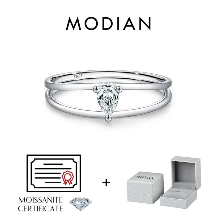 MODIAN – bagues en moissanite couleur goutte d'eau, en argent Sterling 925, minimalistes, à double l