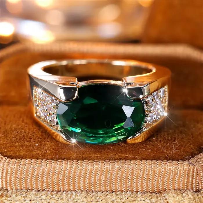 Bague en pierre de Zircon vert pour hommes et femmes