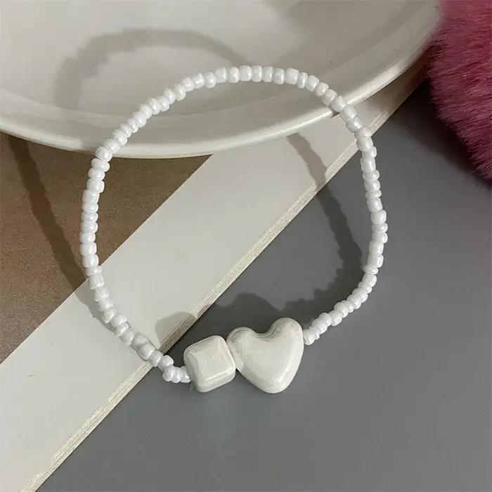 Bracelet fait à la main en forme de cœur d'amour, en céramique colorée, carré géométrique, bijoux à