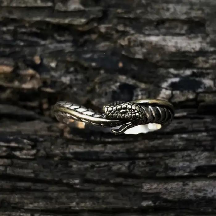 Bague serpent Vintage Ouroboros pour hommes, bijoux réglables, bague serpent sculptée exquise S925, accessoires de doigt de queue de Collision en or