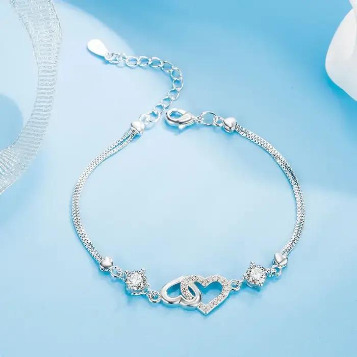 Bracelet en argent Sterling S925 incrusté d'améthyste orné de Zircon en forme de cœur pour femmes
