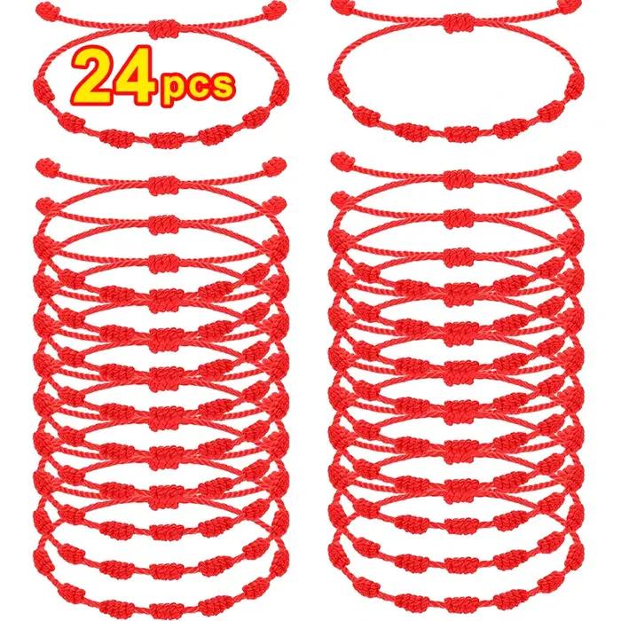 1/24 pièces 7 noeuds rouge chaîne Bracelets pour femme hommes chanceux amulette amitié à la main tresse corde Bracelet