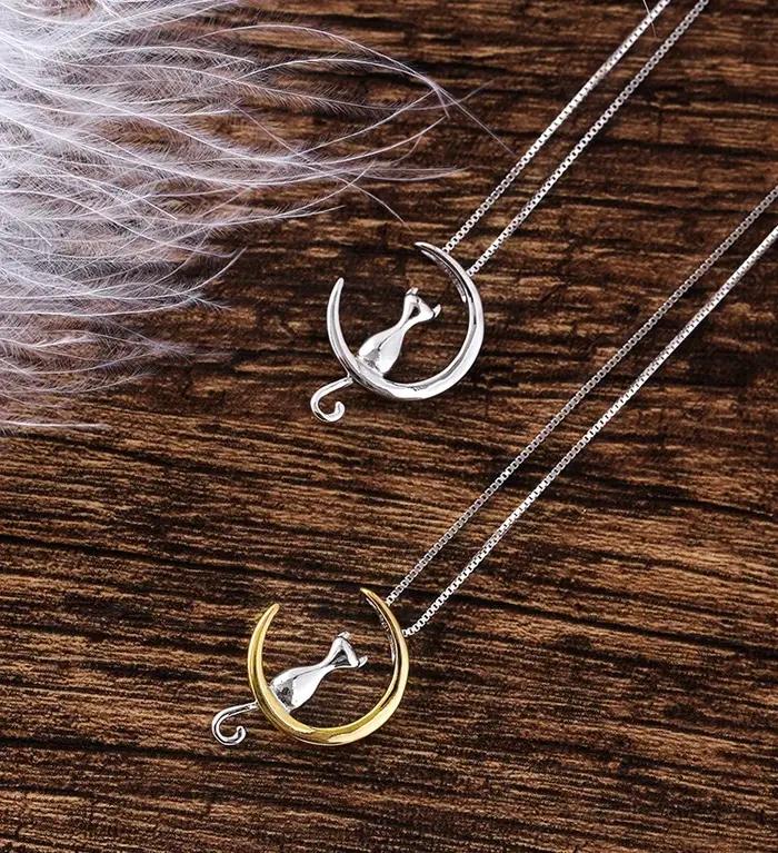 Nouveau 925 en argent Sterling lune chat colliers pendentif mode