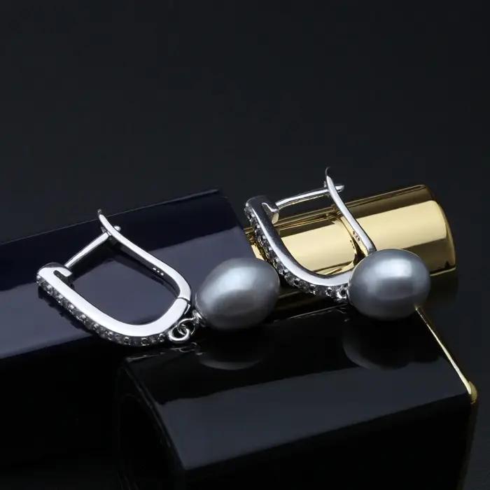 Boucles d'oreilles en perles naturelles noires véritable pour femme