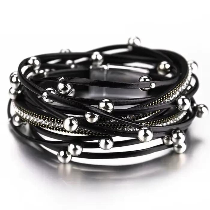 ALLYES – Bracelets en cuir à breloques en perles métalliques pour femmes et hommes, chaîne en crista