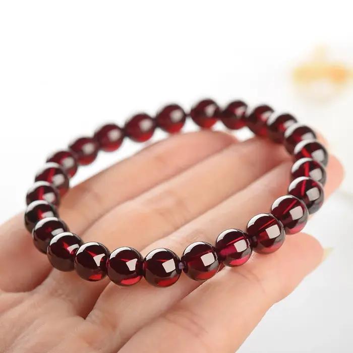 Bracelet de perles en pierre de grenade rouge naturelle pour femmes et hommes