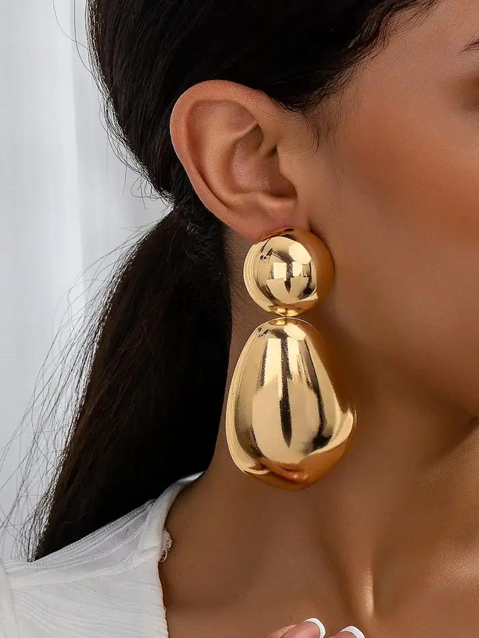 Boucles d'oreilles dorées en forme de goutte d'eau avec double boule sculpturale pour femmes style hip-hop rock occasions spéciales