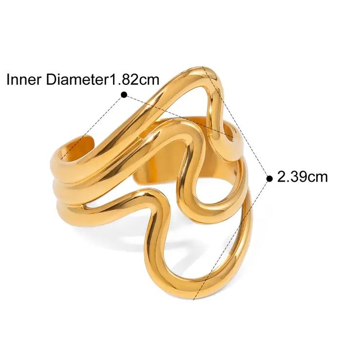 Bague ouverte irrégulière ondulée ajustable Yori Fashion