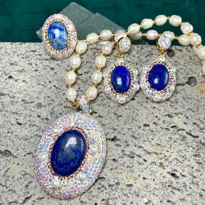 Ensemble de bijoux uniques en Lapis lazuli naturel pour femmes