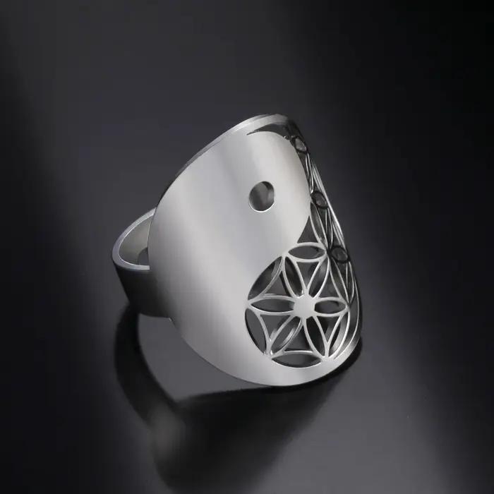 Skyrim Yin Yang fleur de vie bague pour femmes en acier inoxydable couleur or anneaux géométriques réglables Vintage amulette bijoux cadeau