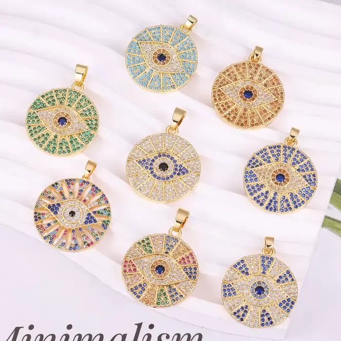 Juya-Breloques en émail coloré plaqué or 18 carats, Hamsa, Main de Fatima, Mauvais œil grec, Bijoux turcs Caricature, Décorations exécutives, DIY