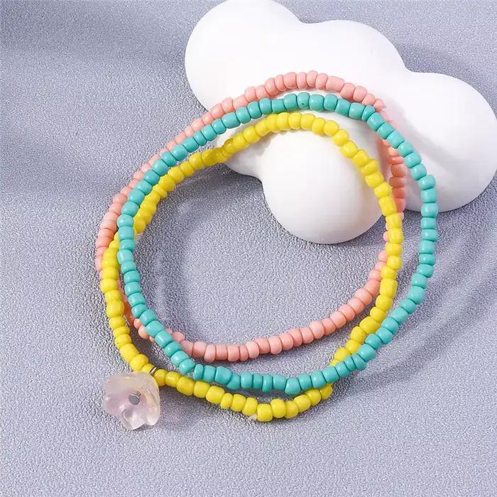 Bracelet bohème perlé coloré fait à la main pour femmes, joli bracelet de plage d'été, fleur arc-en-