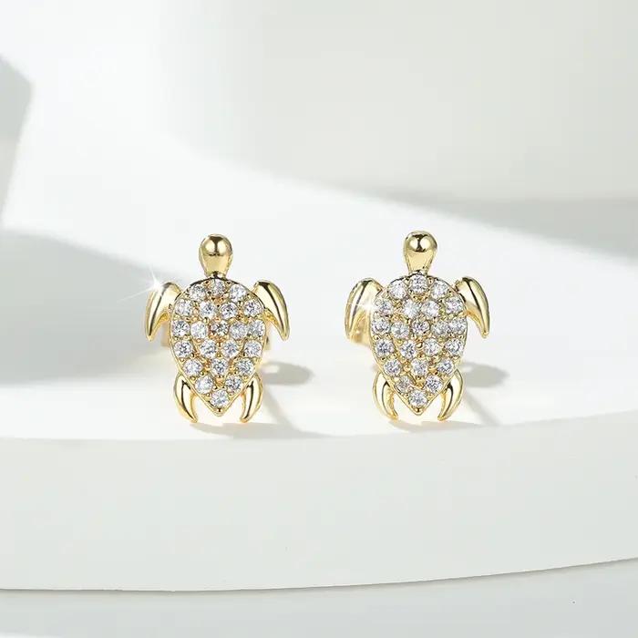Boucles d'oreilles tortue de mer en cristal blanc pour femmes