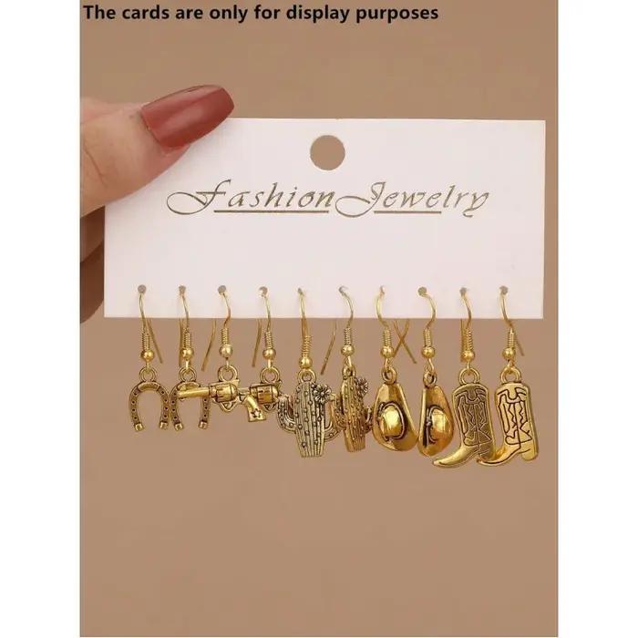 Lot de 10 boucles d'oreilles tendance en métal style western cowboy