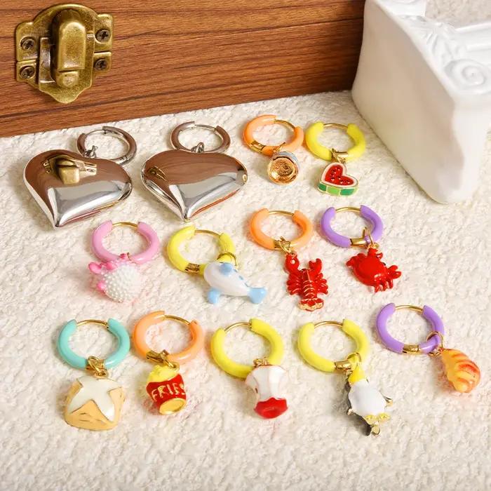 Boucles d'Oreilles Enamel Dopamine Pour Fille Motifs Cœurs Fleurs Abeille Élégantes Gothiques Occasions Spéciales