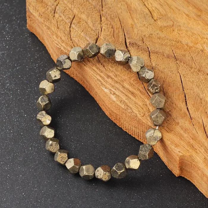 Pyrite Chalcopyrite Bracelet de richesse fait à la main coupe irrégulière
