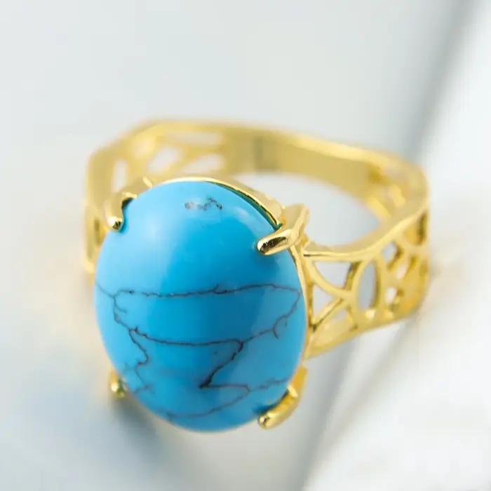 Bague A-YONG AYONG plaquée or 18 carats avec pierre turquois pour femmes, bague de cocktail vintage, bijou de soirée pour mariages arabes et occasions spéciales