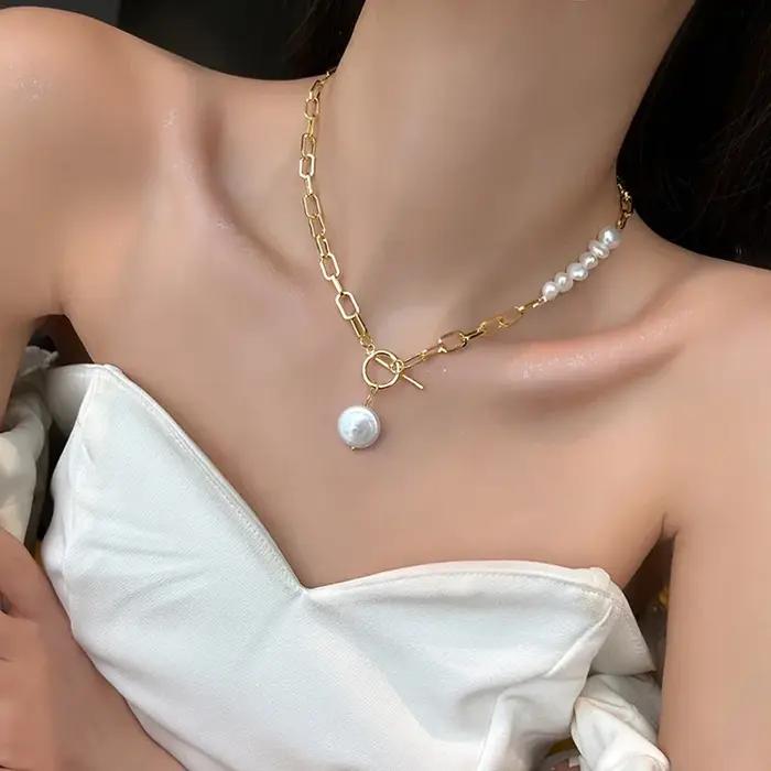 Bijoux originaux 100% naturel Baroque perle d'eau douce 14K or rempli femme asymétrie collier pour femmes cadeaux ne se