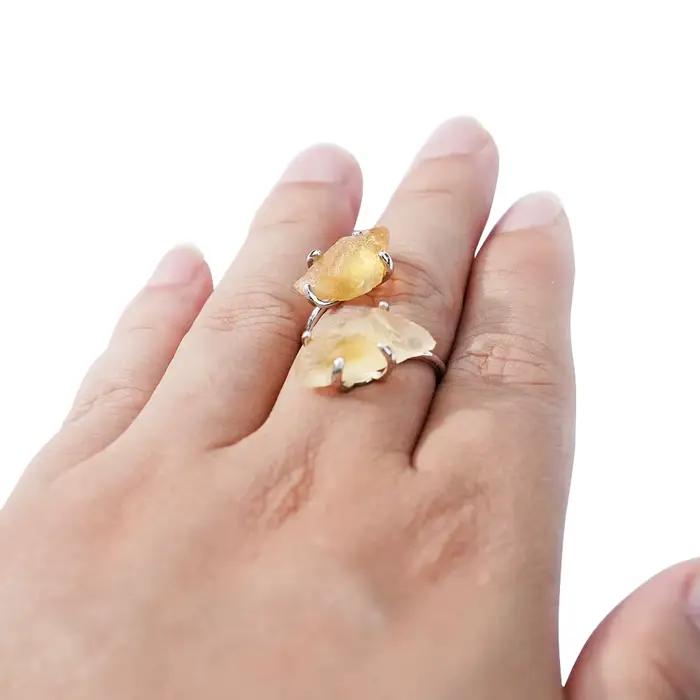 Bague ouverte en Citrine irrégulière pour femmes et filles