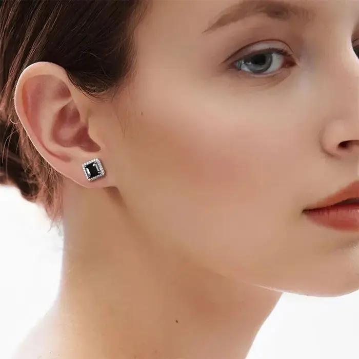 Boucles d'oreilles à clous en Moissanite noire